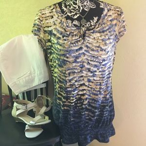 SM LIZ WEAR  SHORT SLEEVED BLUE & YELLOW BLOUSE